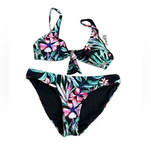 TiniBikini Floral Print Bikini - Black and Pink